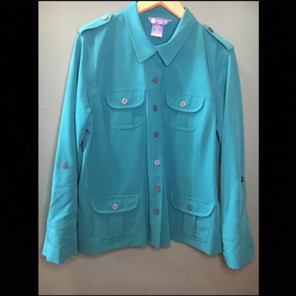Koret petite teal bottom down blazer jacket